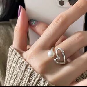 Open Heart Pearl Accent Ring - Sterling Silver